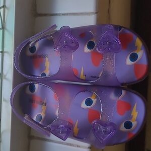 MINI MELISSA glitter purple sandals with hearts velcro straps size 12